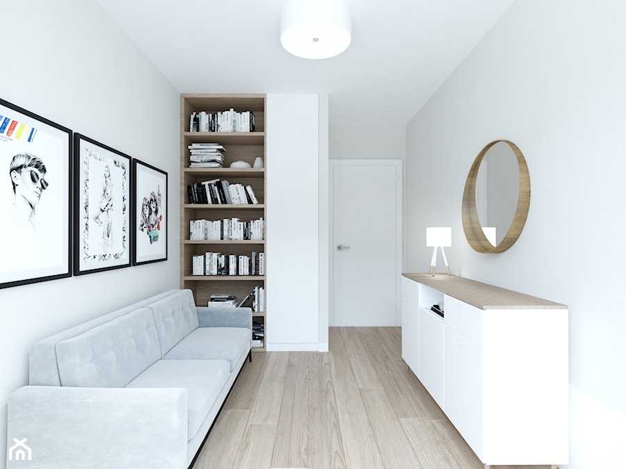 A/EM/7/18 - Średni biały salon z bibiloteczką, styl nowoczesny - zdjęcie od Kaza_concept