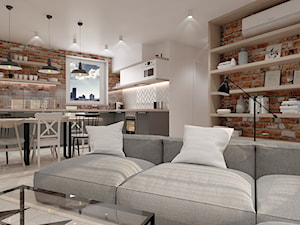 A/AW/1/17 - Mały szary salon z kuchnią z jadalnią, styl industrialny - zdjęcie od Kaza_concept
