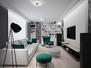 A/PK/6/18 - Średni biały salon z bibiloteczką, styl nowoczesny - zdjęcie od Kaza_concept