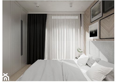 M3 dla czwórki. - Mała biała sypialnia z balkonem / tarasem, styl nowoczesny - zdjęcie od Kaza_concept