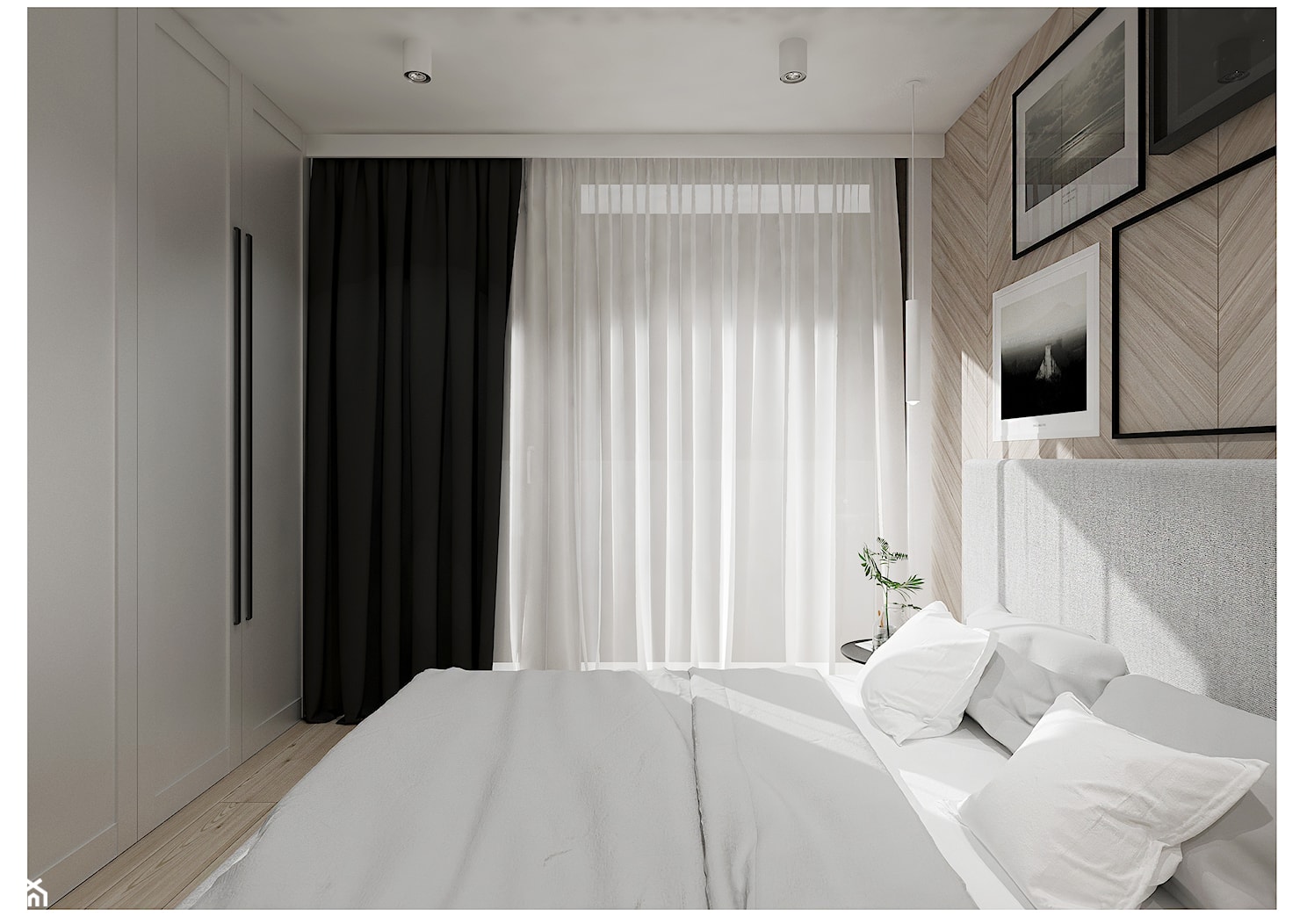 M3 dla czwórki. - Mała biała sypialnia z balkonem / tarasem, styl nowoczesny - zdjęcie od Kaza_concept - Homebook