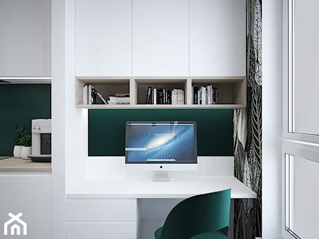 Aranżacje wnętrz - Biuro: A/PK/6/18 - Małe z zabudowanym biurkiem białe zielone biuro, styl nowoczesny - Kaza_concept. Przeglądaj, dodawaj i zapisuj najlepsze zdjęcia, pomysły i inspiracje designerskie. W bazie mamy już prawie milion fotografii!