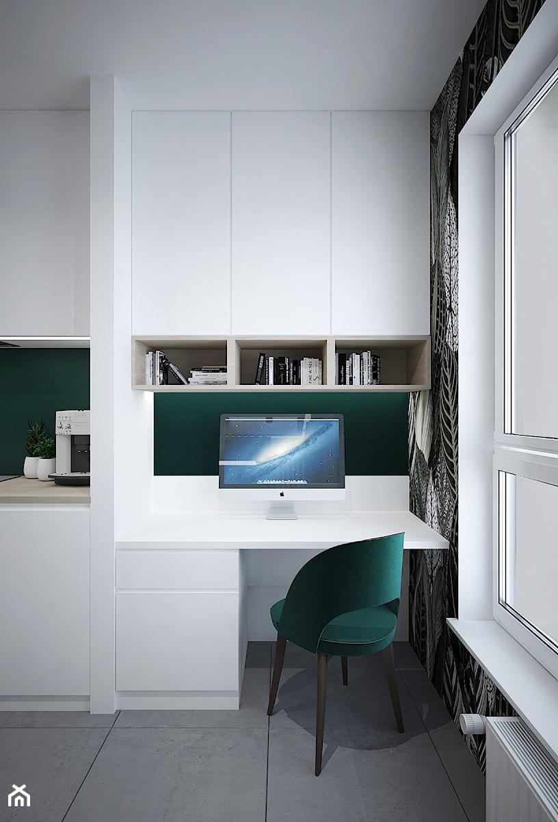 A/PK/6/18 - Małe z zabudowanym biurkiem białe zielone biuro, styl nowoczesny - zdjęcie od Kaza_concept