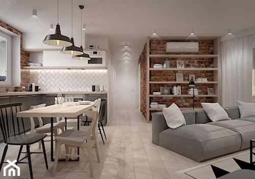 A/AW/1/17 - Średni szary salon z kuchnią z jadalnią, styl industrialny - zdjęcie od Kaza_concept
