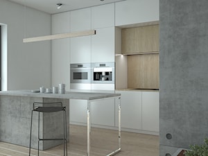MI_16 - Średnia otwarta szara z zabudowaną lodówką kuchnia jednorzędowa, styl skandynawski - zdjęcie od MArker Studio