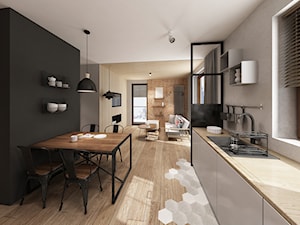 Apartament Śródmieście - Średnia czarna szara jadalnia w kuchni, styl vintage - zdjęcie od Krystyna Regulska Architektura Wnętrz