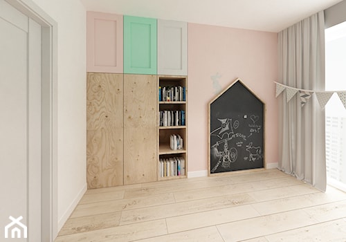 Skandynawski Vintage w Wilanowie - Średni biały różowy szary pokój dziecka dla dziecka dla dziewczynki, styl skandynawski - zdjęcie od Krystyna Regulska Architektura Wnętrz