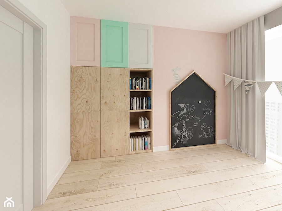 Skandynawski Vintage w Wilanowie - Średni biały różowy szary pokój dziecka dla dziecka dla dziewczynki, styl skandynawski - zdjęcie od Krystyna Regulska Architektura Wnętrz
