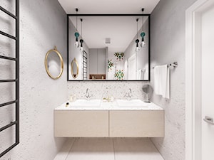 Skandynawska Wola - Mała bez okna z lustrem z dwoma umywalkami łazienka, styl skandynawski - zdjęcie od Krystyna Regulska Architektura Wnętrz