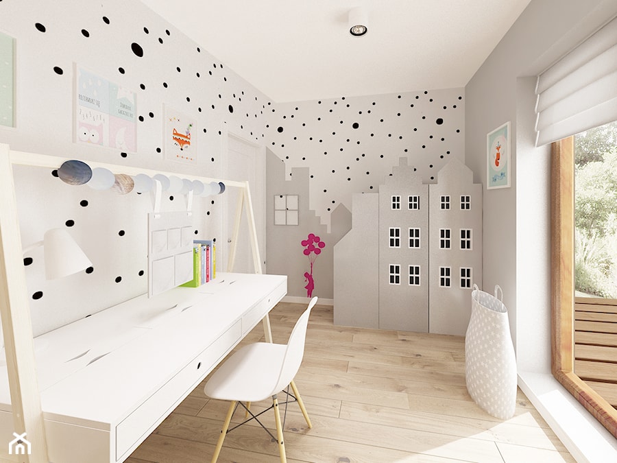 Skandynawska Wola - Średni biały szary pokój dziecka dla nastolatka dla chłopca dla dziewczynki, styl skandynawski - zdjęcie od Krystyna Regulska Architektura Wnętrz