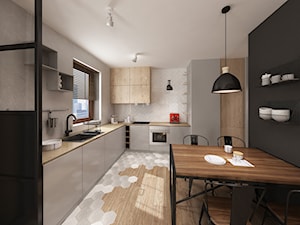 Apartament Śródmieście - Duża otwarta biała z zabudowaną lodówką z nablatowym zlewozmywakiem kuchnia w kształcie litery l, styl industrialny - zdjęcie od Krystyna Regulska Architektura Wnętrz