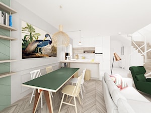 Kobiecy dom pod Warszawą - Mały biały salon z kuchnią z jadalnią, styl skandynawski - zdjęcie od Krystyna Regulska Architektura Wnętrz