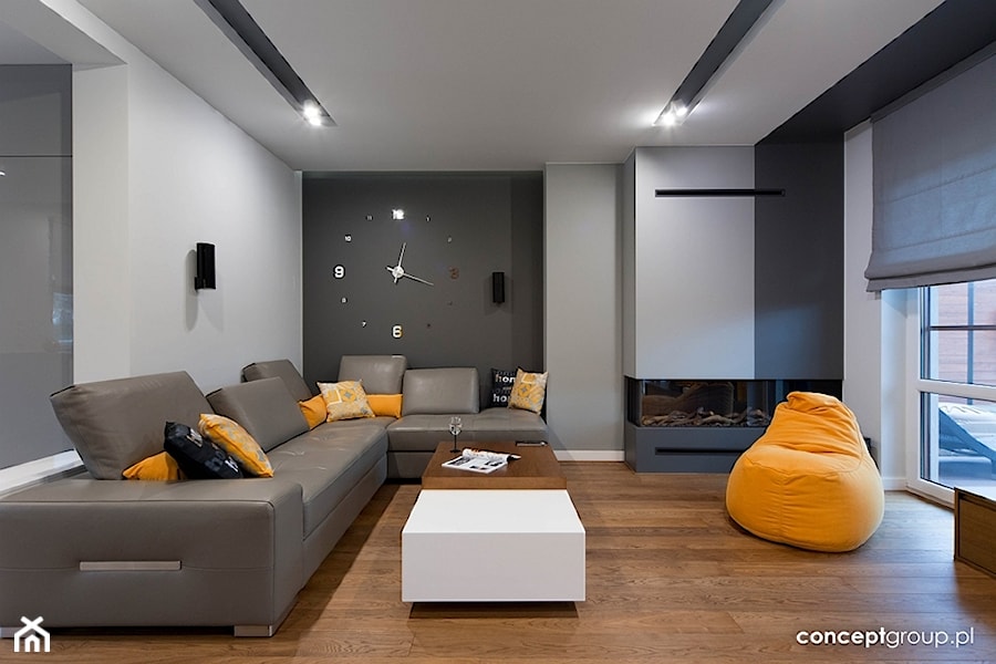 Dom w Raciborzu - Realizacja - Duży szary salon z tarasem / balkonem, styl nowoczesny - zdjęcie od Conceptgroup