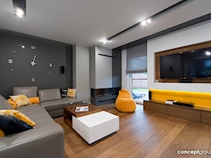 Dom w Raciborzu - Realizacja - Duży biały czarny szary salon z tarasem / balkonem, styl nowoczesny - zdjęcie od Conceptgroup