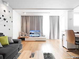 Mieszkanie w Chorzowie - Realizacja - Duży biały szary salon, styl nowoczesny - zdjęcie od Conceptgroup