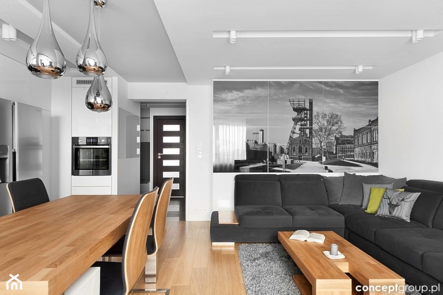 Mieszkanie w Chorzowie - Realizacja - Średni biały salon z kuchnią z jadalnią, styl nowoczesny - zdjęcie od Conceptgroup