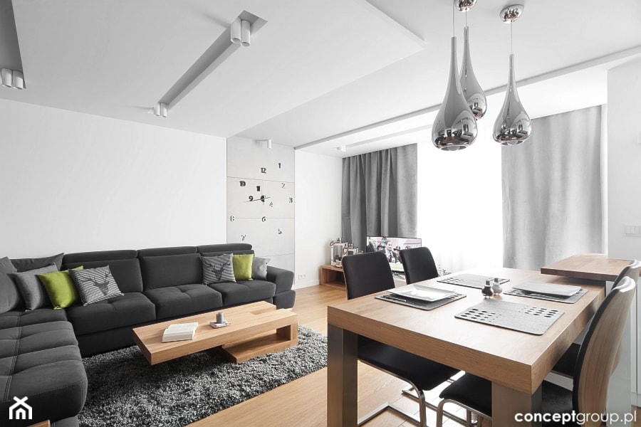 Mieszkanie w Chorzowie - Realizacja - Średni biały salon z jadalnią, styl nowoczesny - zdjęcie od Conceptgroup