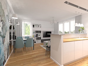 Mały apartament w Tychach - Średnia biała jadalnia w salonie w kuchni, styl nowoczesny - zdjęcie od Inside Outside Design
