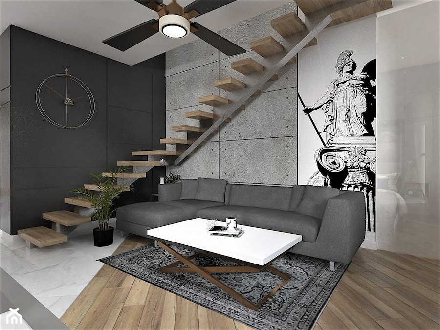 Warszawa, projekt modernizacji mieszkania w kamienicy - Średni czarny szary salon, styl nowoczesny - zdjęcie od Inside Outside Design