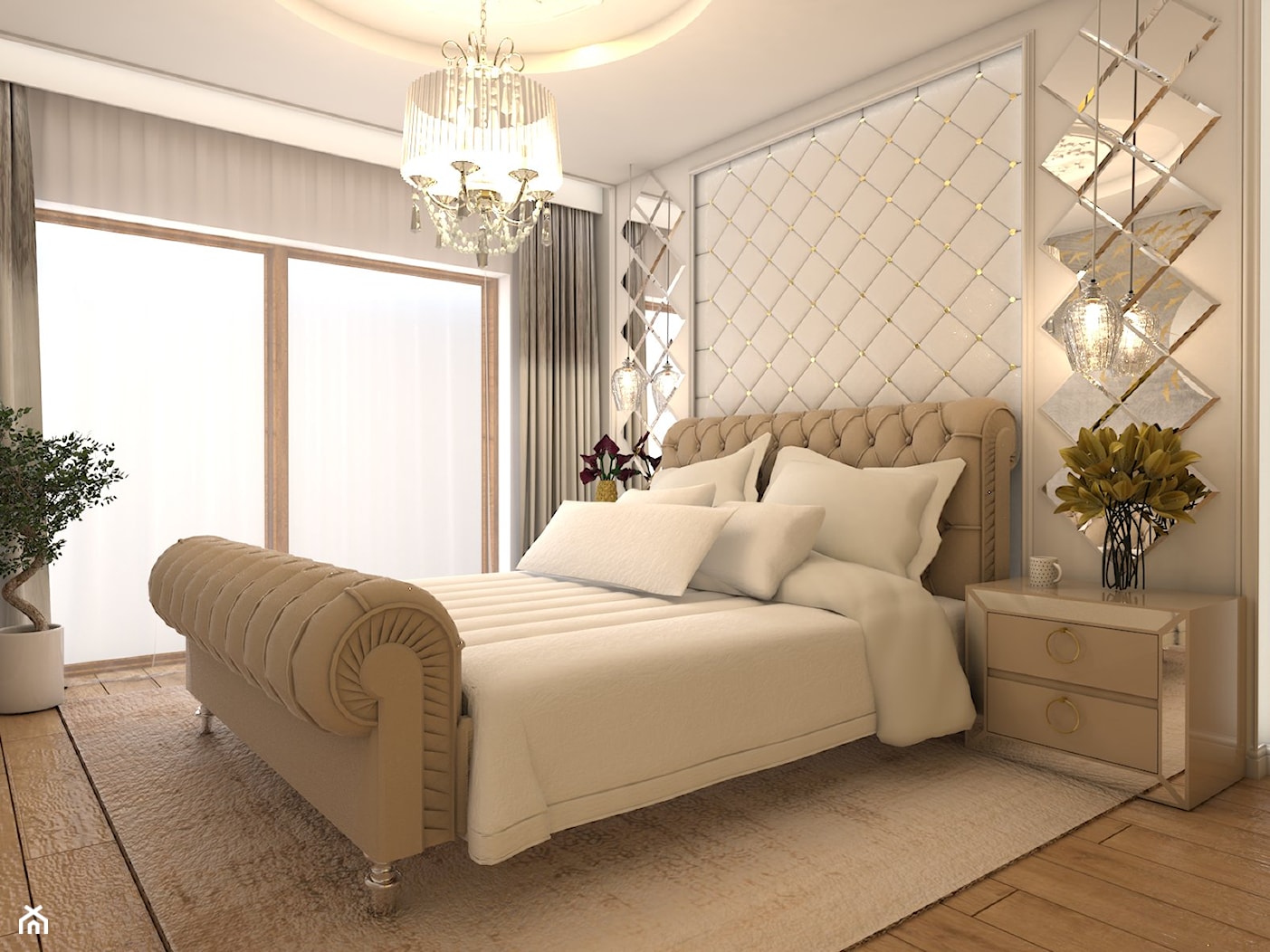Warszawski sen.. - Średnia beżowa sypialnia, styl glamour - zdjęcie od Inside Outside Design - Homebook
