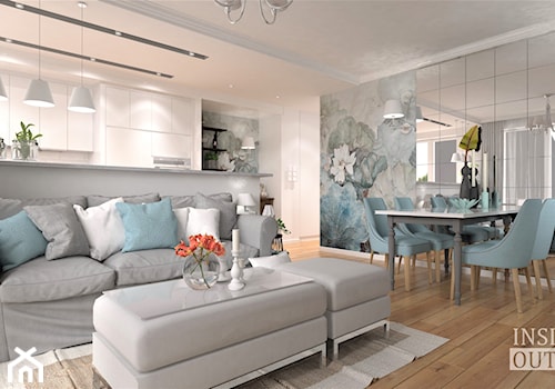 Mały apartament w Tychach - Średni biały salon z kuchnią z jadalnią, styl nowoczesny - zdjęcie od Inside Outside Design