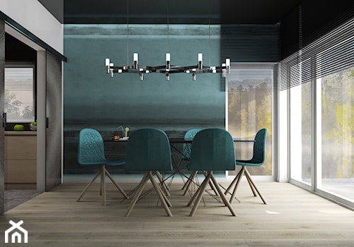 Dom w Dąbrowie Górniczej - Średnia niebieska szara jadalnia jako osobne pomieszczenie, styl nowoczesny - zdjęcie od Inside Outside Design