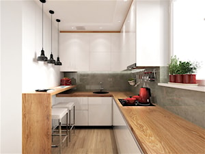 Kuchnia w dwóch odsłonach- nowocześnie i klasycznie - Mała zamknięta biała z zabudowaną lodówką z nablatowym zlewozmywakiem kuchnia w kształcie litery u z oknem, styl nowoczesny - zdjęcie od Inside Outside Design