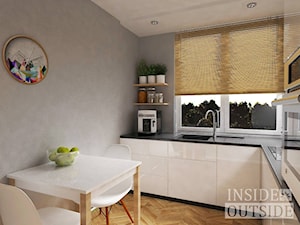 Metamorfoza małej kuchni - Średnia zamknięta szara z zabudowaną lodówką z nablatowym zlewozmywakiem ... - zdjęcie od Inside Outside Design