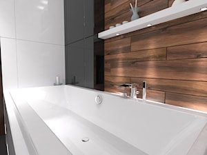 Łazienka Biel czerń drewno - Średnia bez okna łazienka, styl nowoczesny - zdjęcie od Inside Outside Design