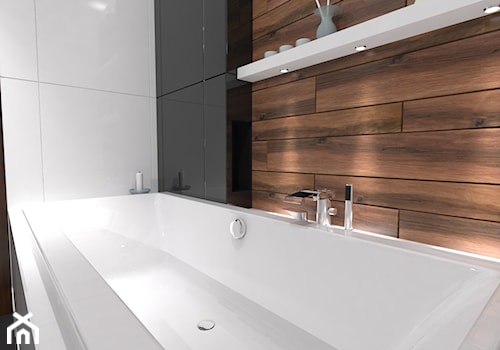 Łazienka Biel czerń drewno - Średnia bez okna łazienka, styl nowoczesny - zdjęcie od Inside Outside Design