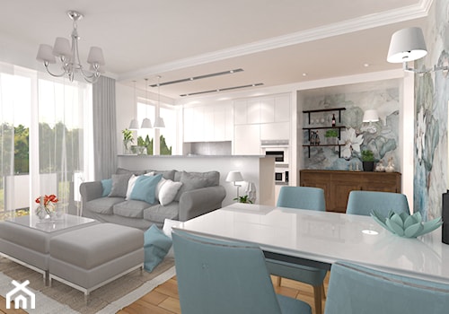 Mały apartament w Tychach - Mała biała szara jadalnia w salonie, styl nowoczesny - zdjęcie od Inside Outside Design