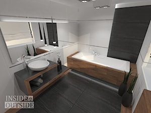 Czarno biała łazienka z dodatkiem drewna - Średnia jako pokój kąpielowy z punktowym oświetleniem łazienka z oknem, styl nowoczesny - zdjęcie od Inside Outside Design