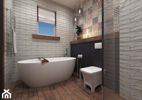 Projekt PATCJWORK - Średnia łazienka z oknem, styl rustykalny - zdjęcie od Inside Outside Design