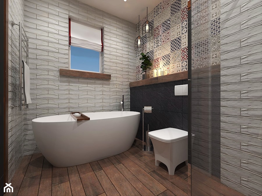 Projekt PATCJWORK - Średnia łazienka z oknem, styl rustykalny - zdjęcie od Inside Outside Design