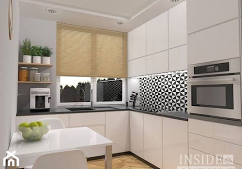 Metamorfoza małej kuchni - Średnia otwarta szara z zabudowaną lodówką kuchnia w kształcie litery l, styl nowoczesny - zdjęcie od Inside Outside Design