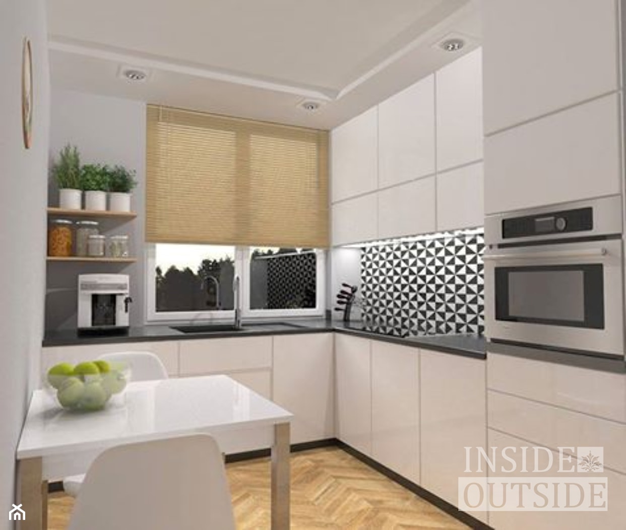 Metamorfoza małej kuchni - Średnia otwarta szara z zabudowaną lodówką kuchnia w kształcie litery l, styl nowoczesny - zdjęcie od Inside Outside Design - Homebook