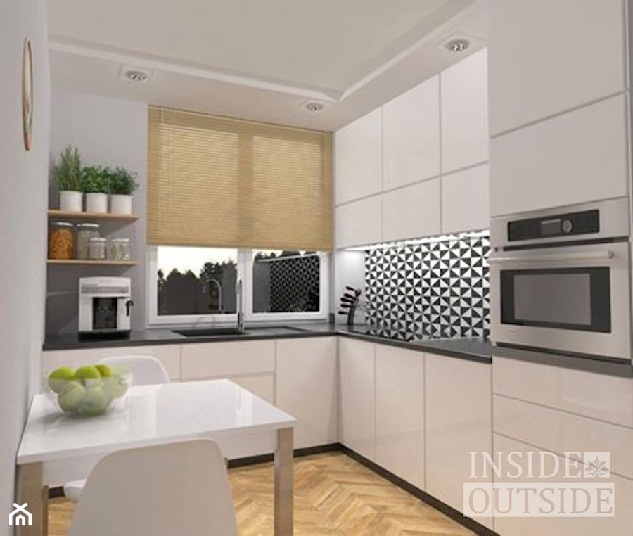 Metamorfoza małej kuchni - Średnia otwarta szara z zabudowaną lodówką kuchnia w kształcie litery l, styl nowoczesny - zdjęcie od Inside Outside Design
