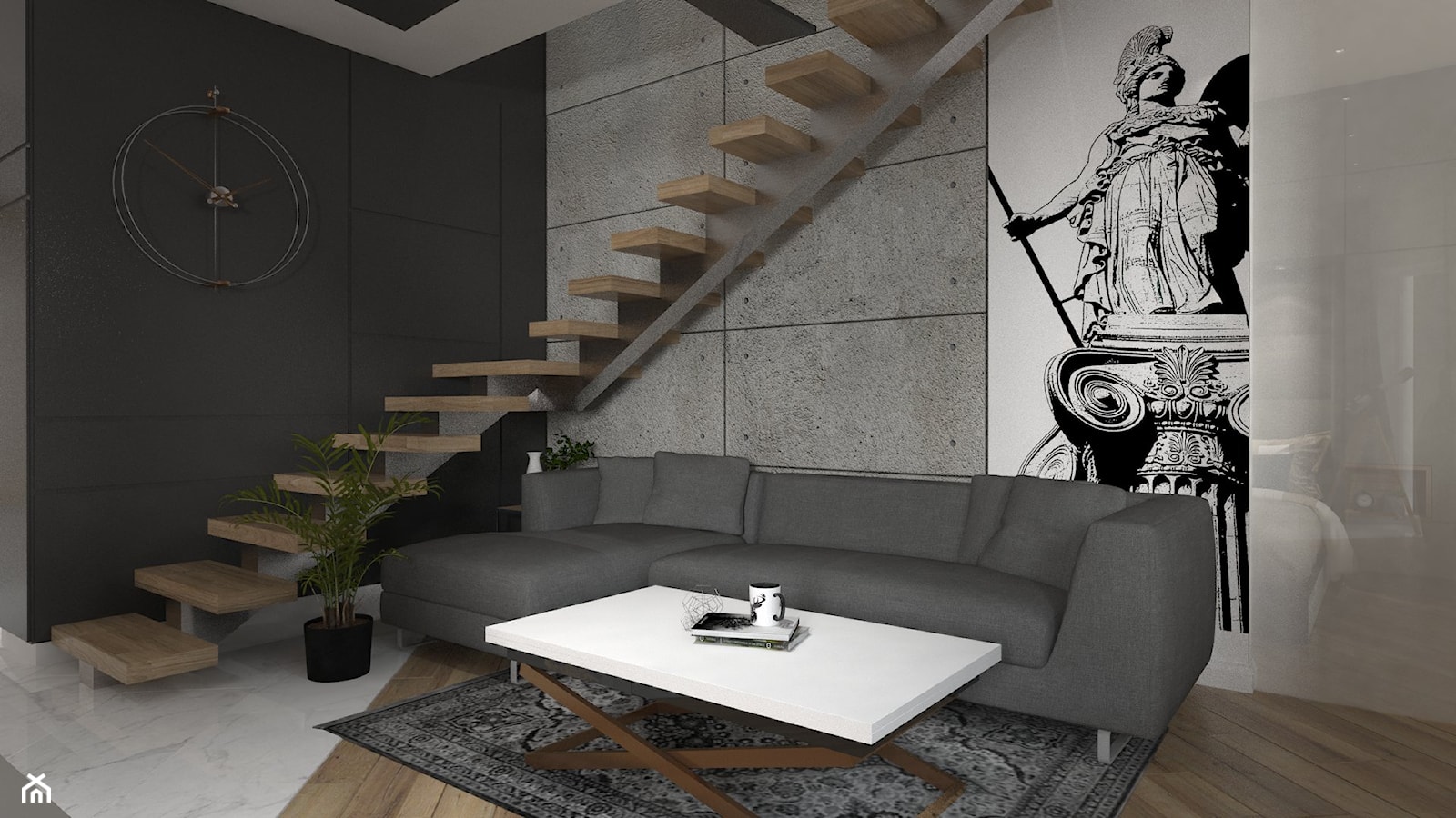 Warszawa, projekt modernizacji mieszkania w kamienicy - Mały szary salon, styl nowoczesny - zdjęcie od Inside Outside Design - Homebook