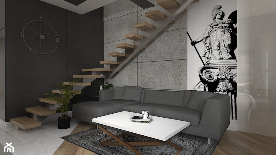 Warszawa, projekt modernizacji mieszkania w kamienicy - Mały szary salon, styl nowoczesny - zdjęcie od Inside Outside Design