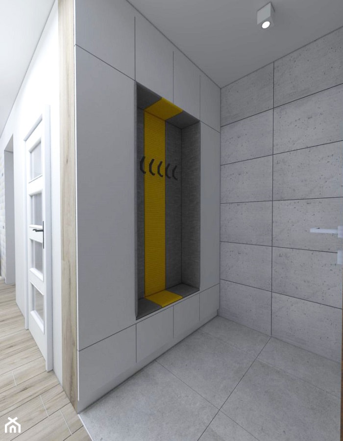 Projekt niedużego mieszkania - Mały z wieszakiem biały szary hol / przedpokój, styl nowoczesny - zdjęcie od IM WNĘTRZA | Projektowanie wnętrz