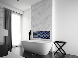 Projekt pokoju kąpielowego - Średnia z marmurową podłogą z punktowym oświetleniem łazienka z oknem, styl nowoczesny - zdjęcie od IM WNĘTRZA | Projektowanie wnętrz