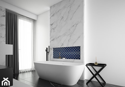Projekt pokoju kąpielowego - Średnia z marmurową podłogą z punktowym oświetleniem łazienka z oknem, styl nowoczesny - zdjęcie od IM WNĘTRZA | Projektowanie wnętrz