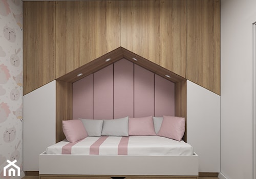 Projekt małego pokoju dla dziewczynki - Średni różowy szary pokój dziecka dla dziecka dla nastolatka dla dziewczynki, styl nowoczesny - zdjęcie od IM WNĘTRZA | Projektowanie wnętrz