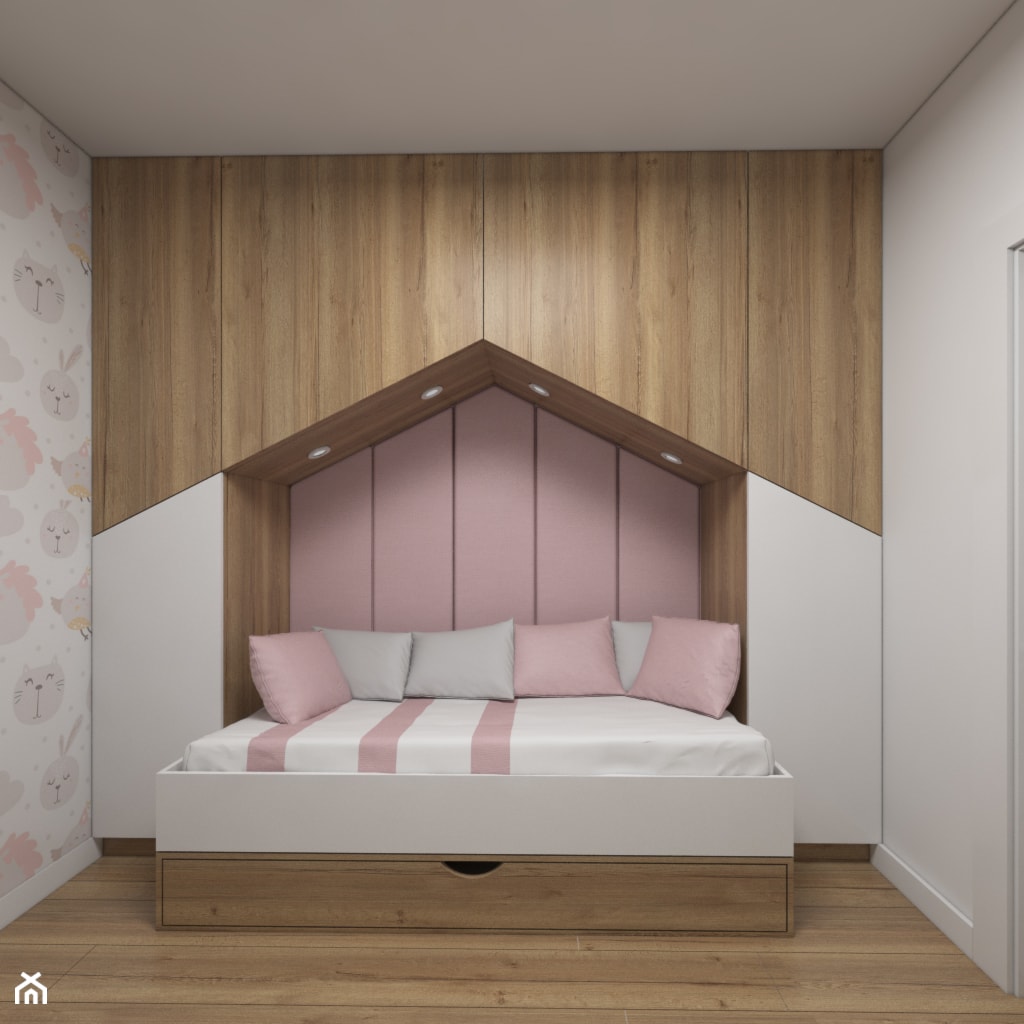 Projekt małego pokoju dla dziewczynki - Średni różowy szary pokój dziecka dla dziecka dla nastolatka dla dziewczynki, styl nowoczesny - zdjęcie od IM WNĘTRZA | Projektowanie wnętrz - Homebook