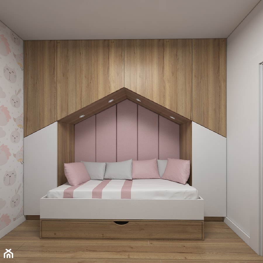 Projekt małego pokoju dla dziewczynki - Średni różowy szary pokój dziecka dla dziecka dla nastolatka dla dziewczynki, styl nowoczesny - zdjęcie od IM WNĘTRZA | Projektowanie wnętrz
