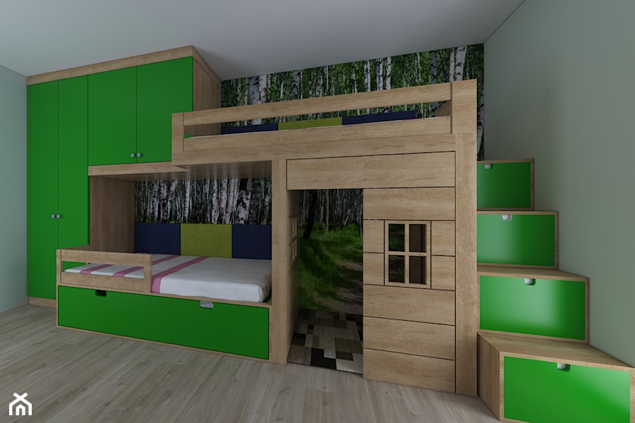 Leśny pokój dwóch dziewczynek - Średni biały zielony pokój dziecka dla dziecka dla chłopca dla dziewczynki dla rodzeństwa, styl nowoczesny - zdjęcie od IM WNĘTRZA | Projektowanie wnętrz