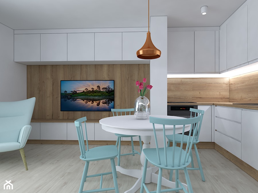 Mieszkanie w stylu skandynawskim - Biały salon z kuchnią z jadalnią, styl skandynawski - zdjęcie od IM WNĘTRZA | Projektowanie wnętrz