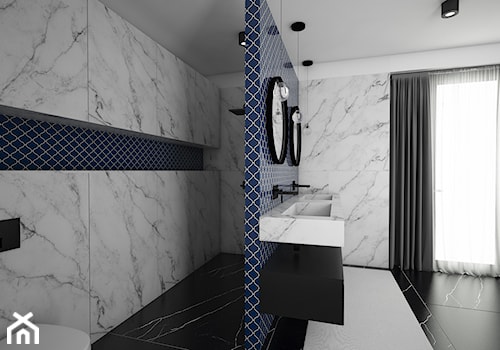 Projekt pokoju kąpielowego - Średnia bez okna z lustrem z dwoma umywalkami z punktowym oświetleniem łazienka, styl nowoczesny - zdjęcie od IM WNĘTRZA | Projektowanie wnętrz