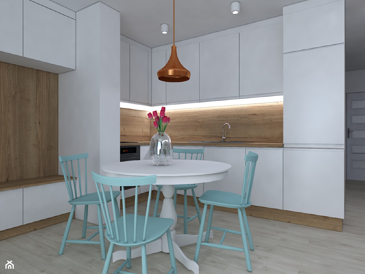 Mieszkanie w stylu skandynawskim - Średnia biała jadalnia w kuchni, styl skandynawski - zdjęcie od IM WNĘTRZA | Projektowanie wnętrz - Homebook
