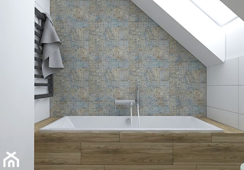 Projekt łazienki na poddaszu - Mała na poddaszu łazienka z oknem, styl nowoczesny - zdjęcie od IM WNĘTRZA | Projektowanie wnętrz